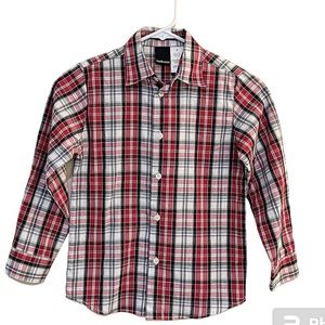 Van Heusen Button Down Shirt Black Red Gray White Plaid Boys Size 7 LIKE NEW!